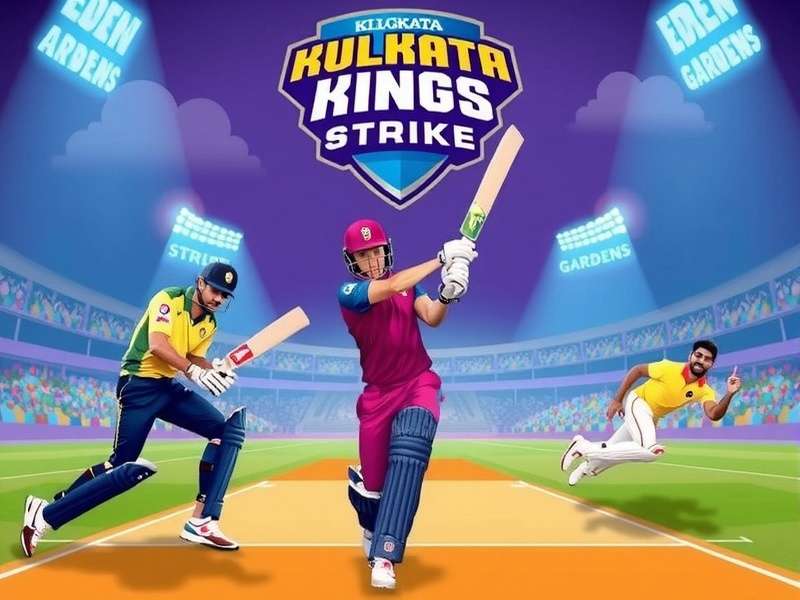Kolkata Kings Strike - Official Game Cover Kolkata Kings Strike game cover showing cricket players in action at Eden Gardens
